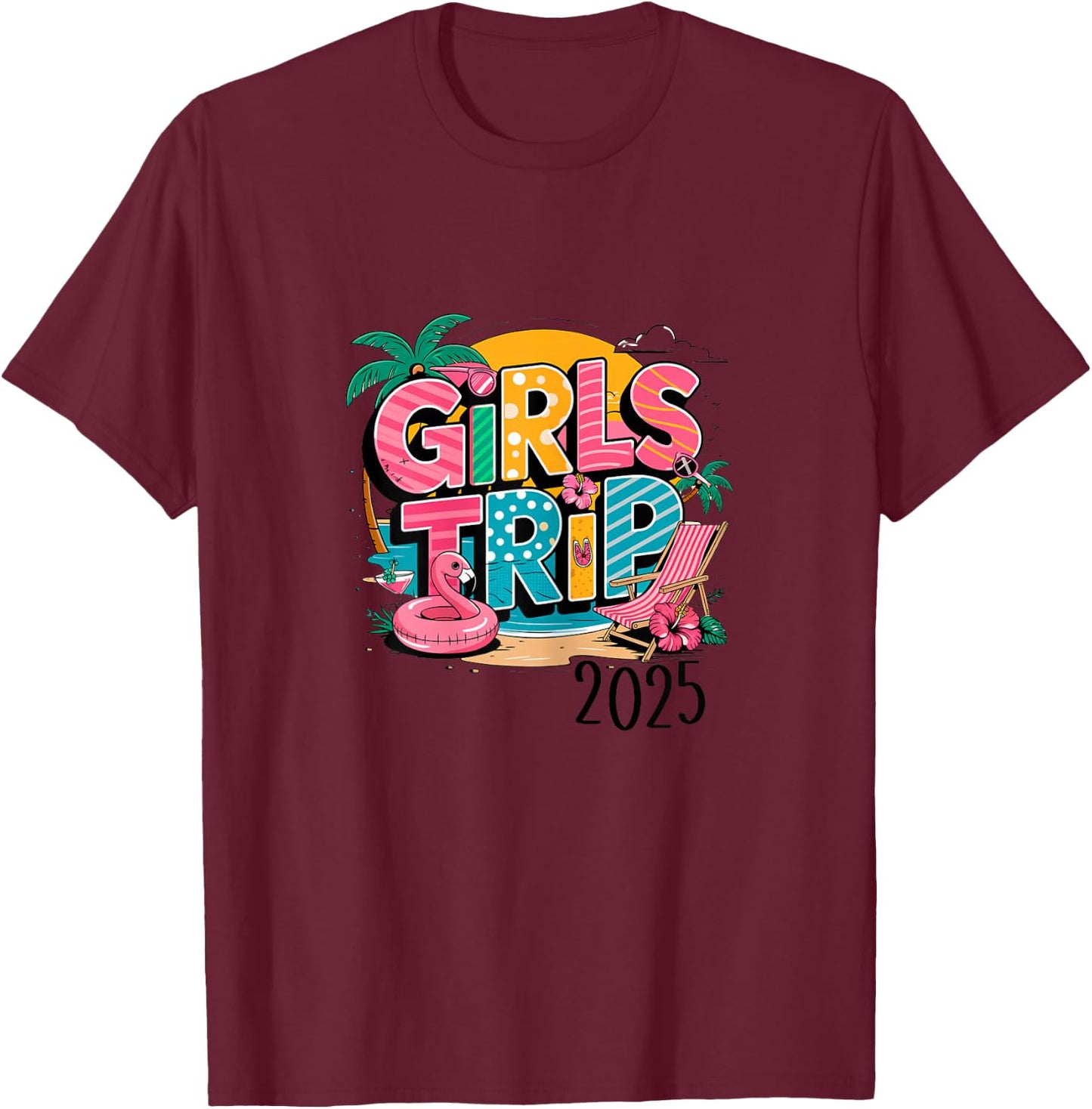 Girls trip 2025 weekend vacation matching group party T-Shirt - T-Shirt | Maroon