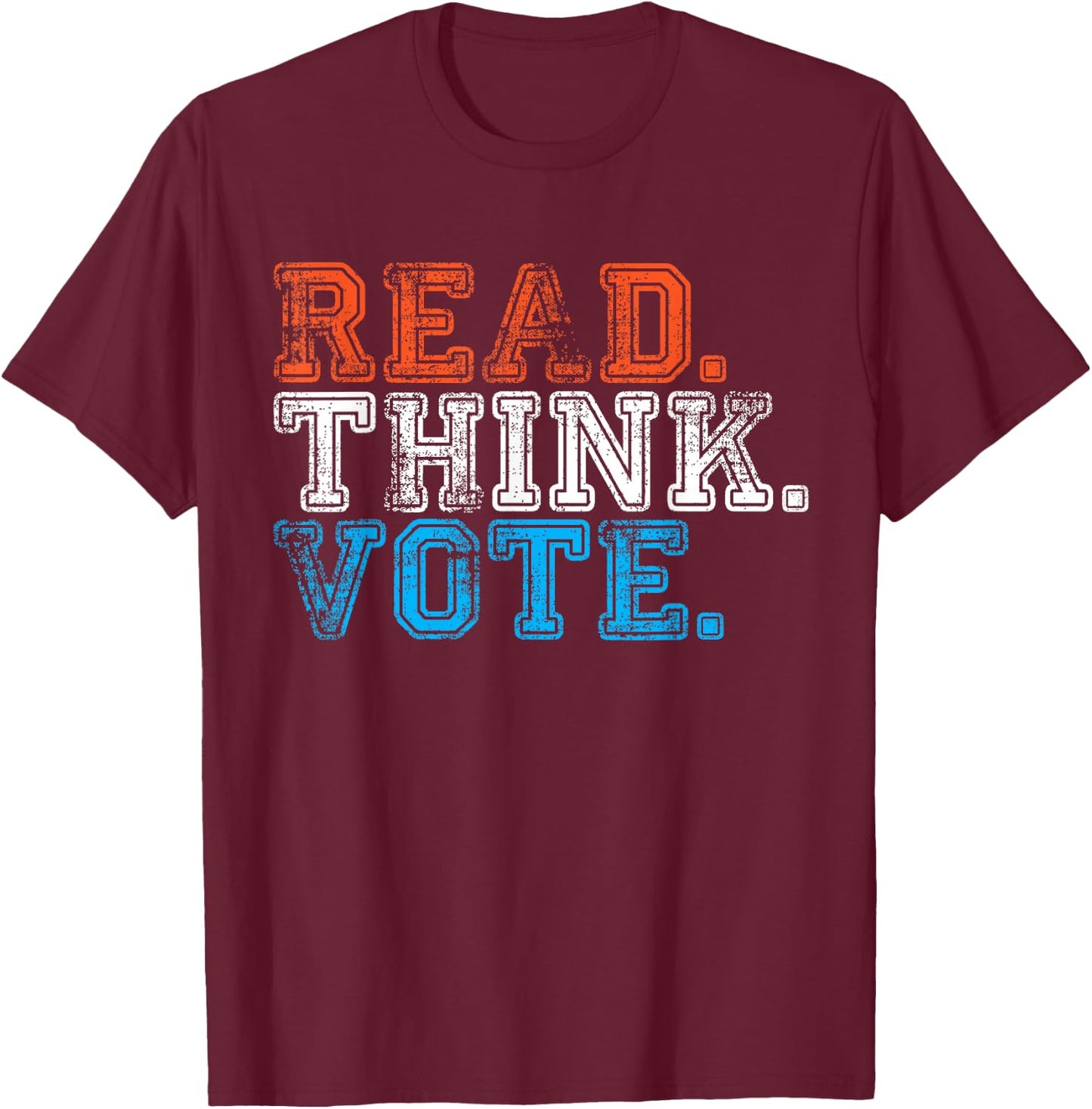 Adults Black Small Read Think Vote T-Shirt - T-Shirt | Maroon