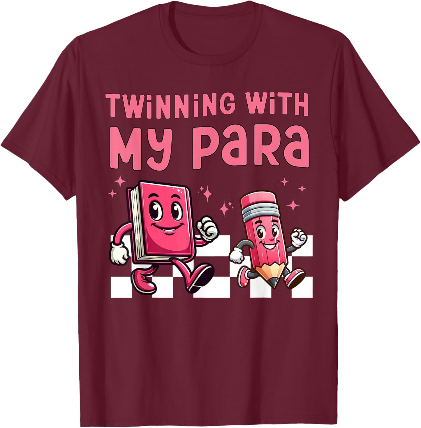 Twinning With My Para Teacher Matching Paraprofessional 70s T-Shirt - T-Shirt | Maroon