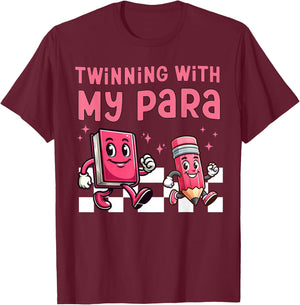 Twinning With My Para Teacher Matching Paraprofessional 70s T-Shirt - T-Shirt | Maroon