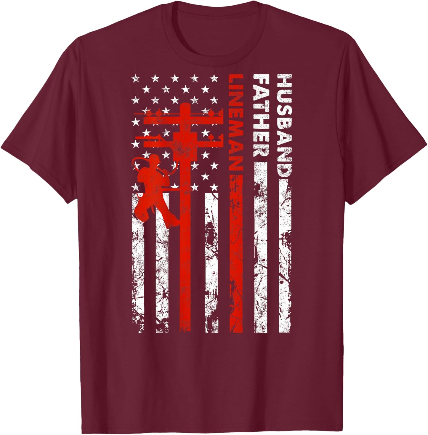 Electric Cable Lineman Husband Father Dad Fathers Day gift T-Shirt - T-Shirt | Maroon
