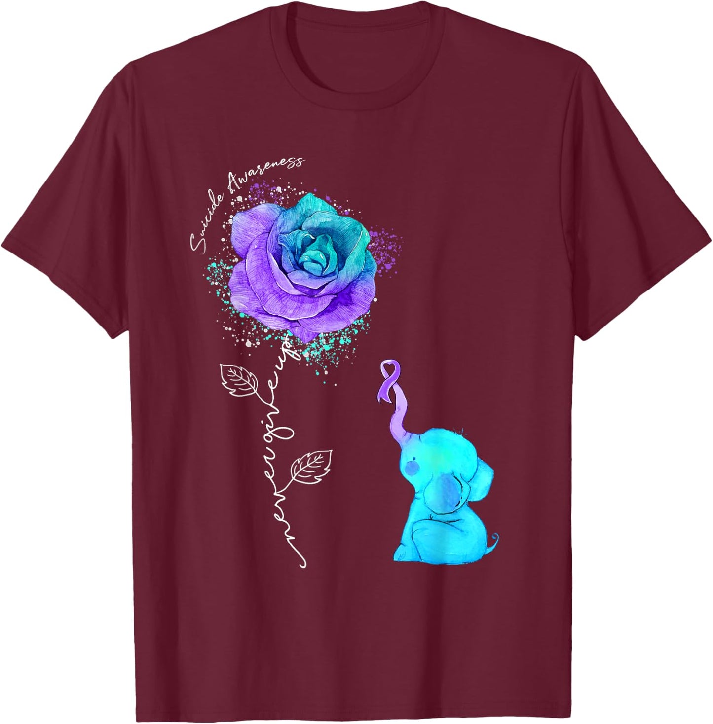 Suicide Prevention Awareness Flower Elephant Ribbon T-Shirt - T-Shirt | Maroon