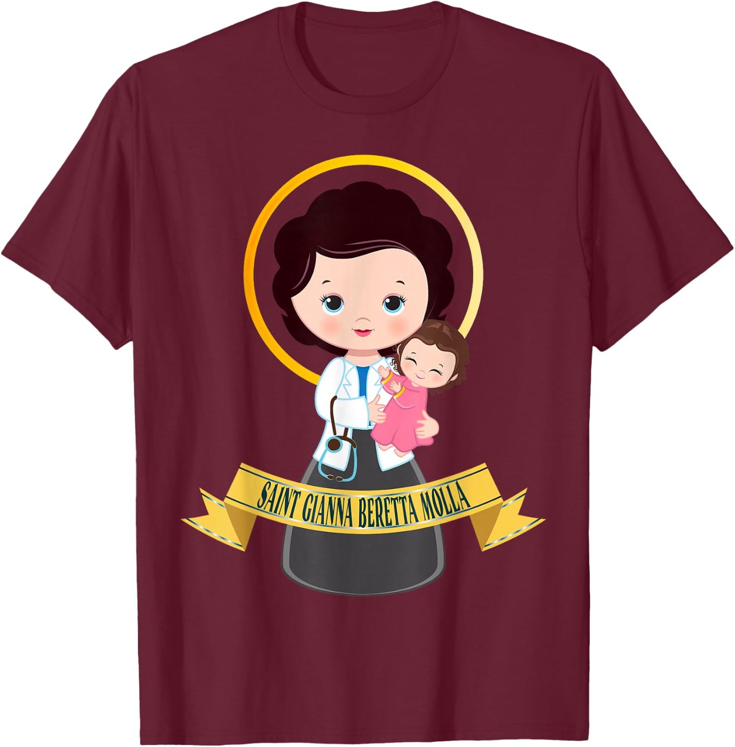 Saint Gianna Beretta Molla Patron Catholic Doctor Saints T-Shirt - T-Shirt | Maroon