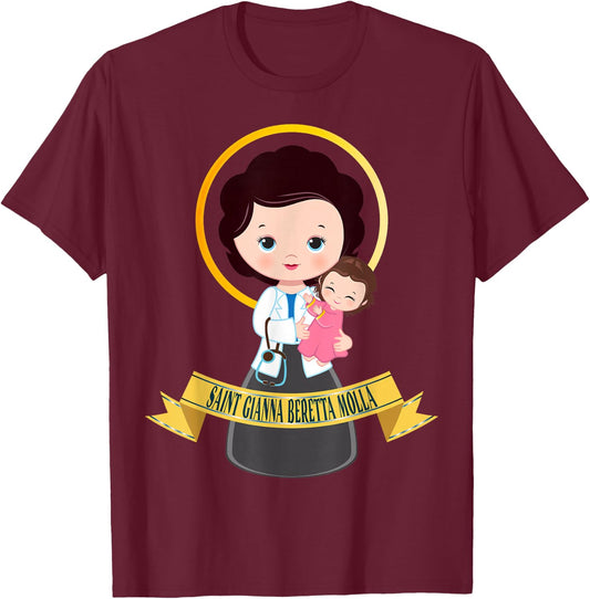 Saint Gianna Beretta Molla Patron Catholic Doctor Saints T-Shirt - T-Shirt | Maroon