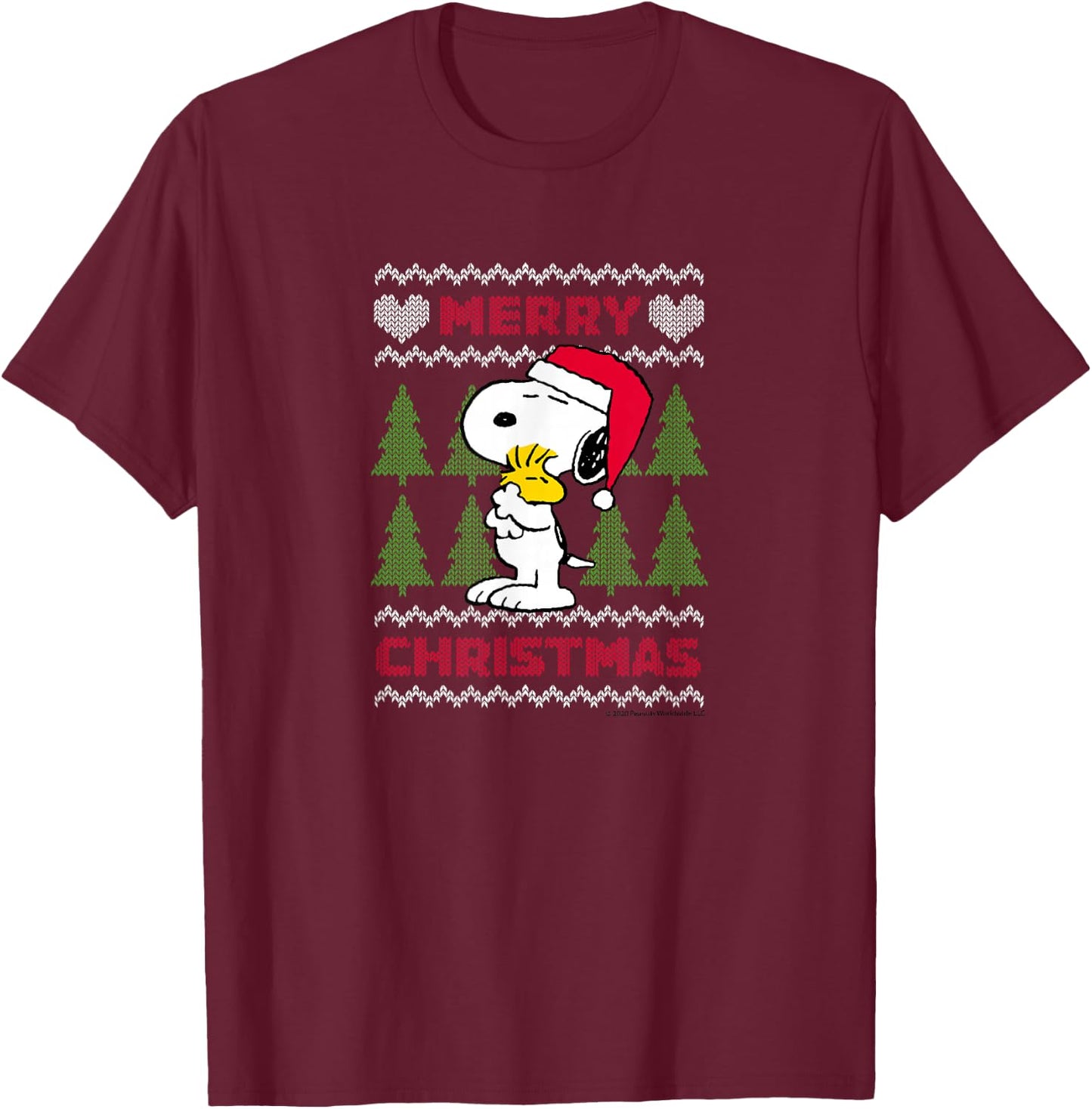 Peanuts - Christmas Snoopy Sweater T-Shirt - T-Shirt | Maroon