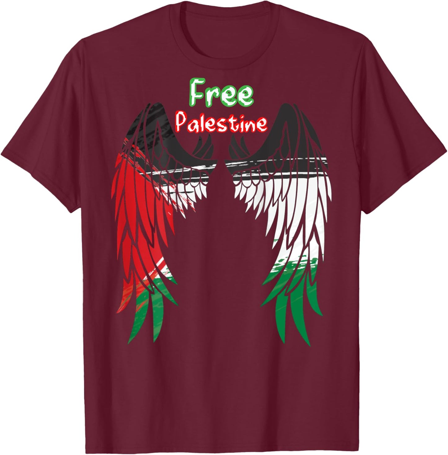 Palestine Flag Dad On Back Side Palestinian Angel Kids Wings T-Shirt - T-Shirt | Maroon