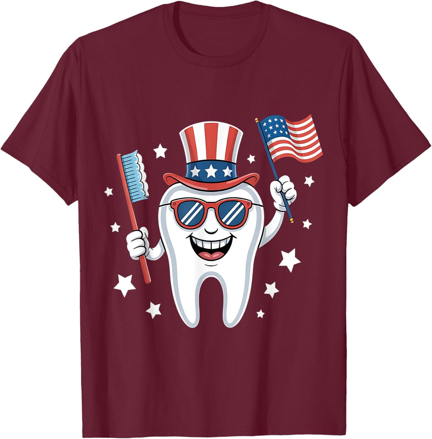 4th Of July Dentist Tooth Dental Patriotic Women Men Kids T-Shirt - T-Shirt | Maroon