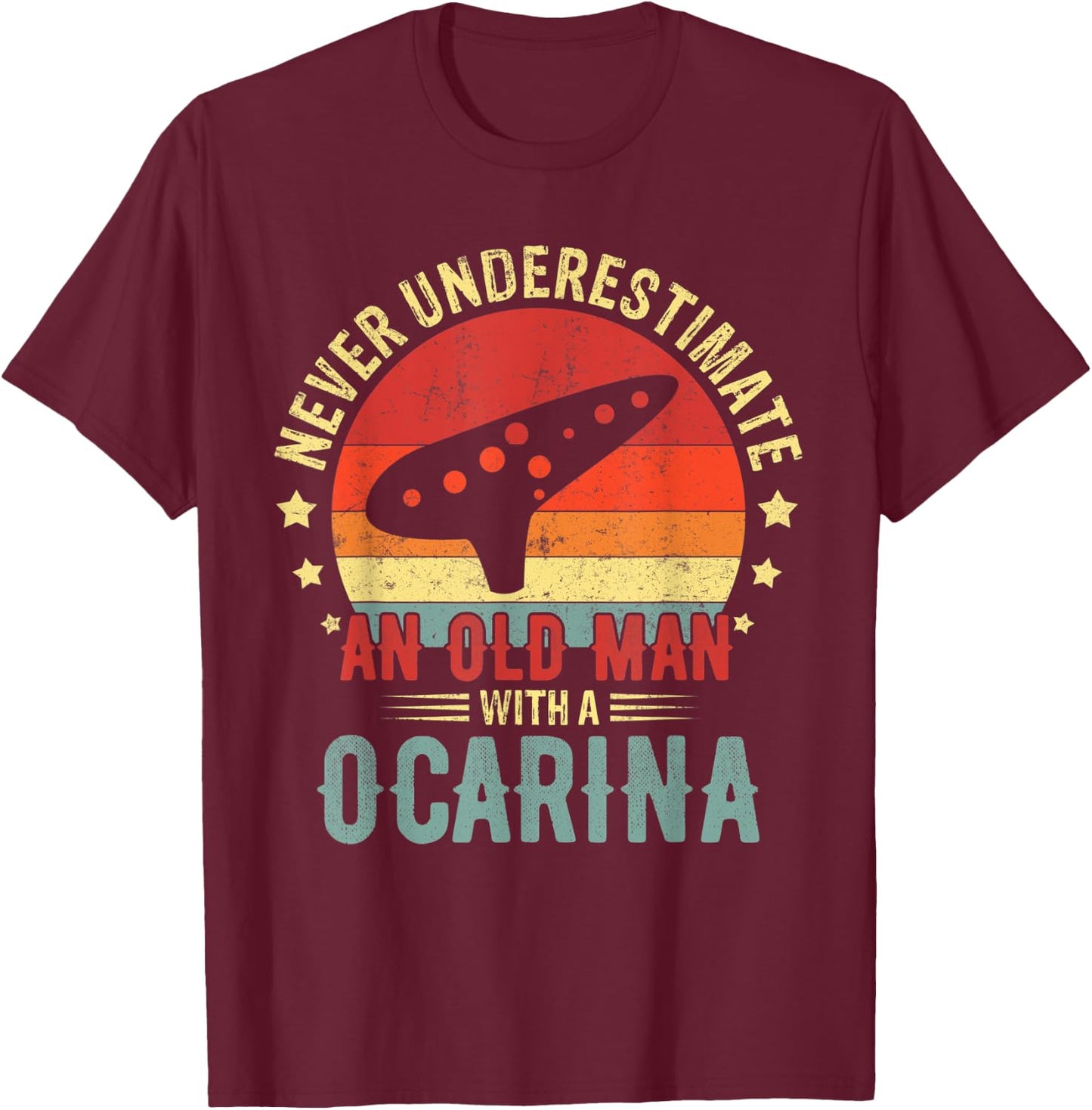 Retro Never Underestimate Old Man With An Ocarina Player Men T-Shirt - T-Shirt | Maroon
