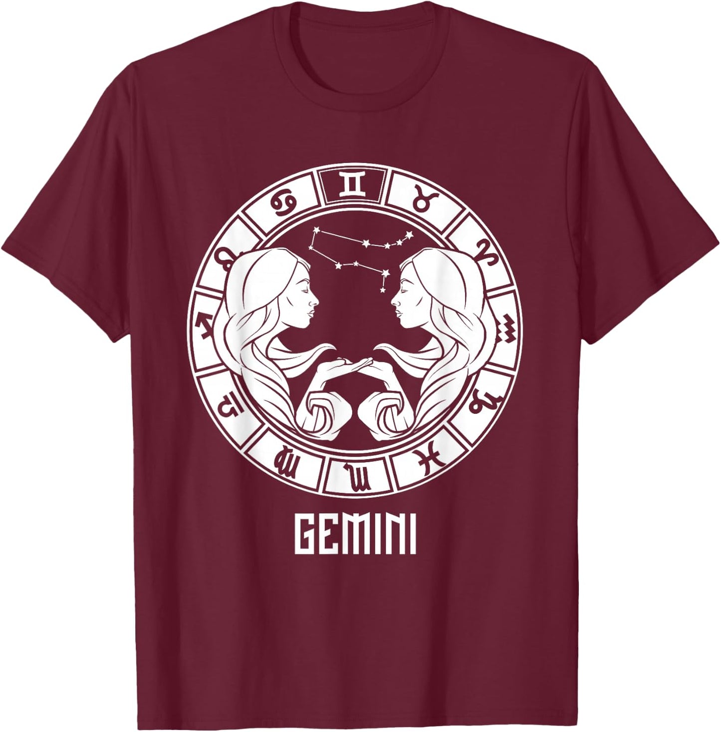 Gemini Zodiac Sign May June Birthday Horoscope T-Shirt - T-Shirt | Maroon