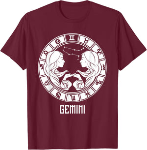 Gemini Zodiac Sign May June Birthday Horoscope T-Shirt - T-Shirt | Maroon