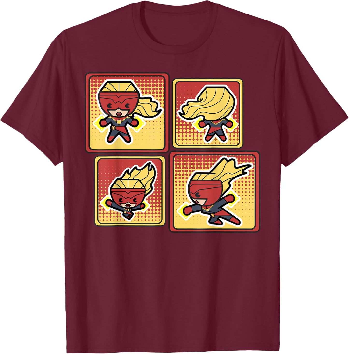 Captain Marvel Kawaii Style Action Pose Poster T-Shirt - T-Shirt | Maroon
