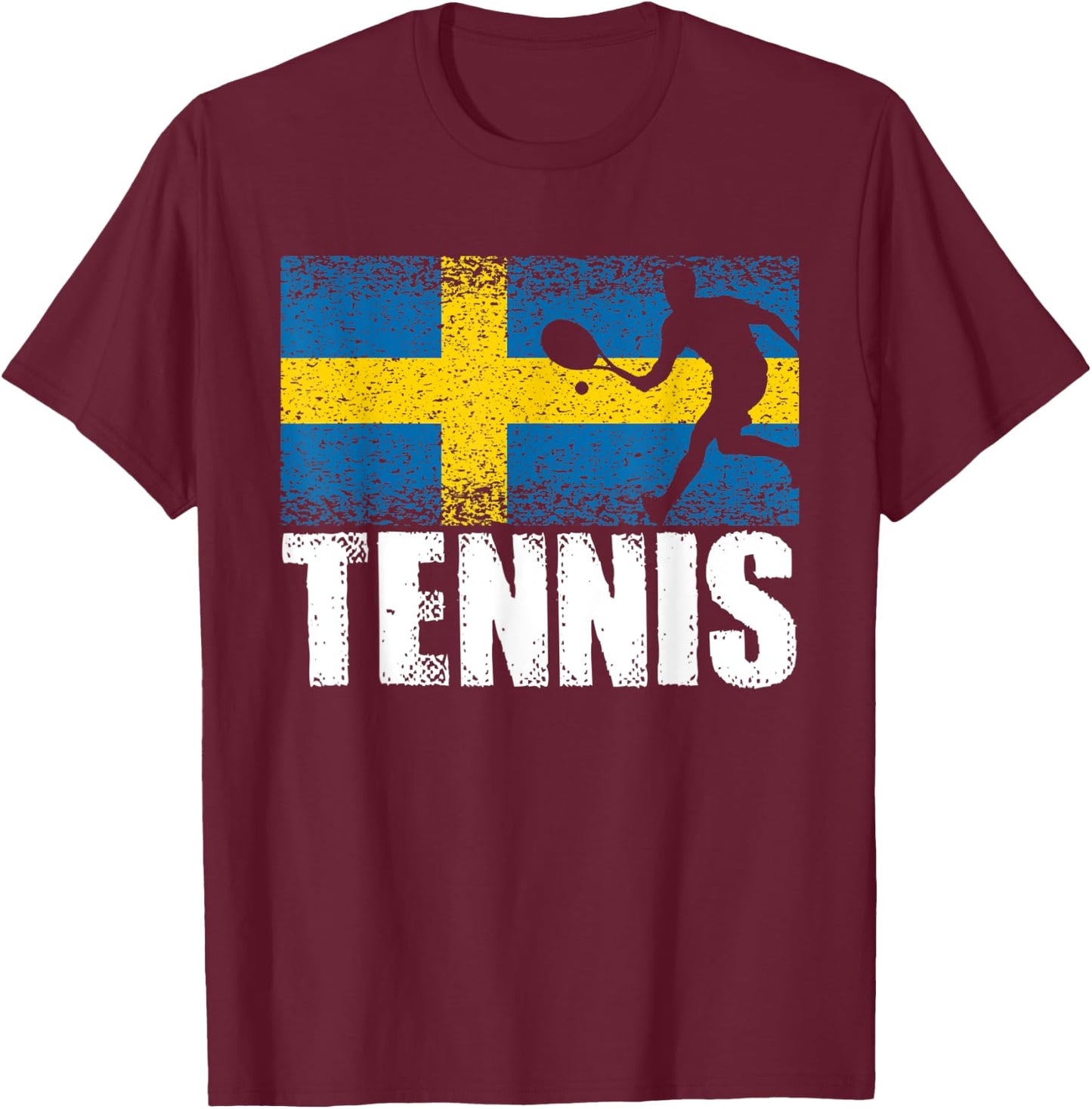 Tennis Sport, Sweden Flag, Swedish Tennis Player T-Shirt - T-Shirt | Maroon