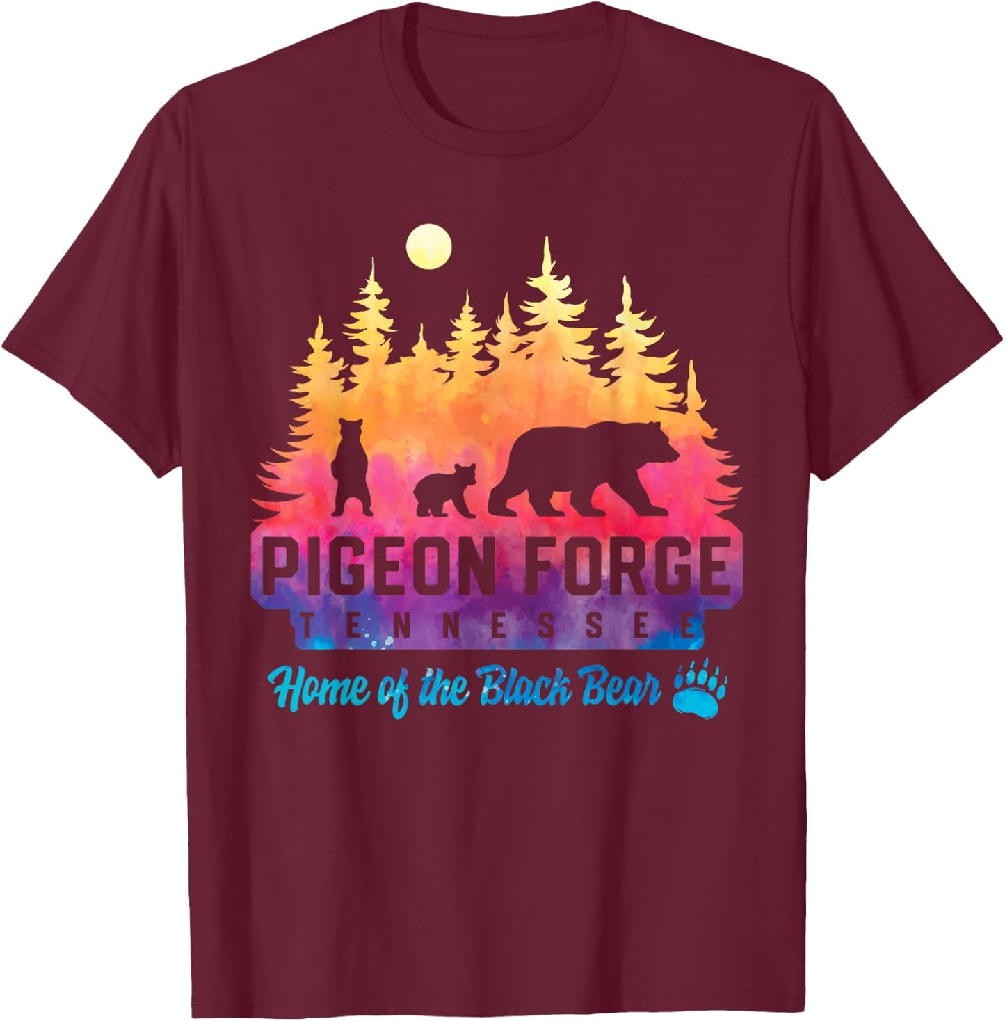 Pigeon Forge Tennessee Bear Great Smoky Mountains Tie Dye T-Shirt - T-Shirt | Maroon