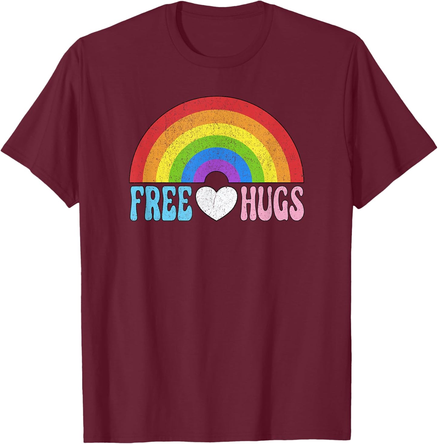 Free Hugs Rainbow LGBTQ Pride Month Parade T-Shirt - T-Shirt | Maroon