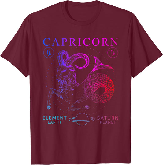 Vintage Star Stones Capricorn T-Shirt - T-Shirt | Maroon