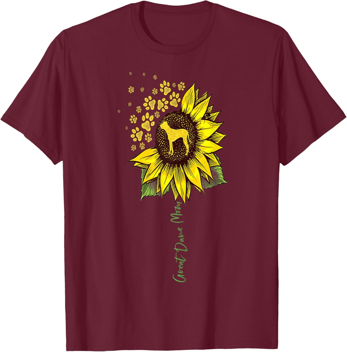 Sunflower Great Dane Lover Gifts Dog Mom Men Women T-Shirt - T-Shirt | Maroon