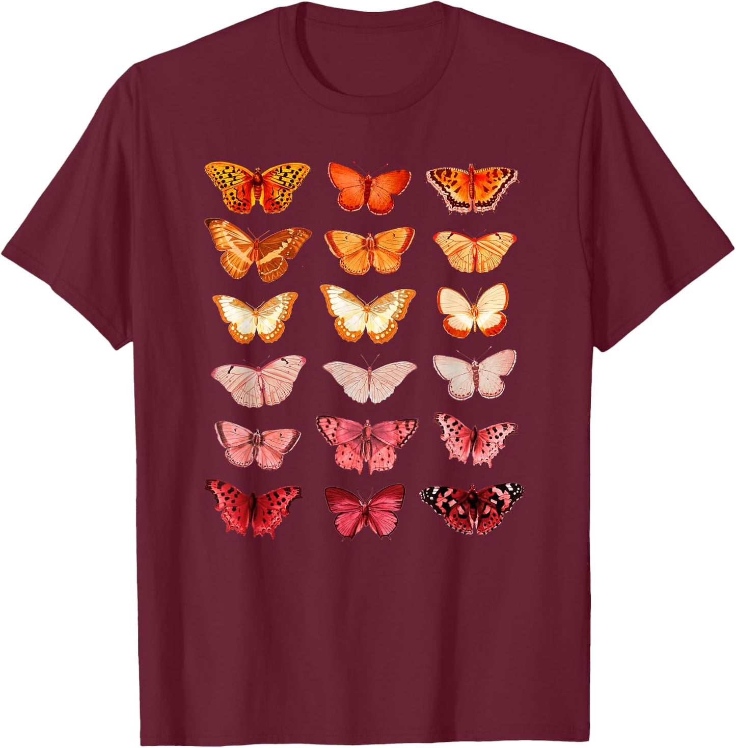 Lesbian Flag Colour Butterfly Subtle Sapphic Pride Aesthetic T-Shirt - T-Shirt | Maroon