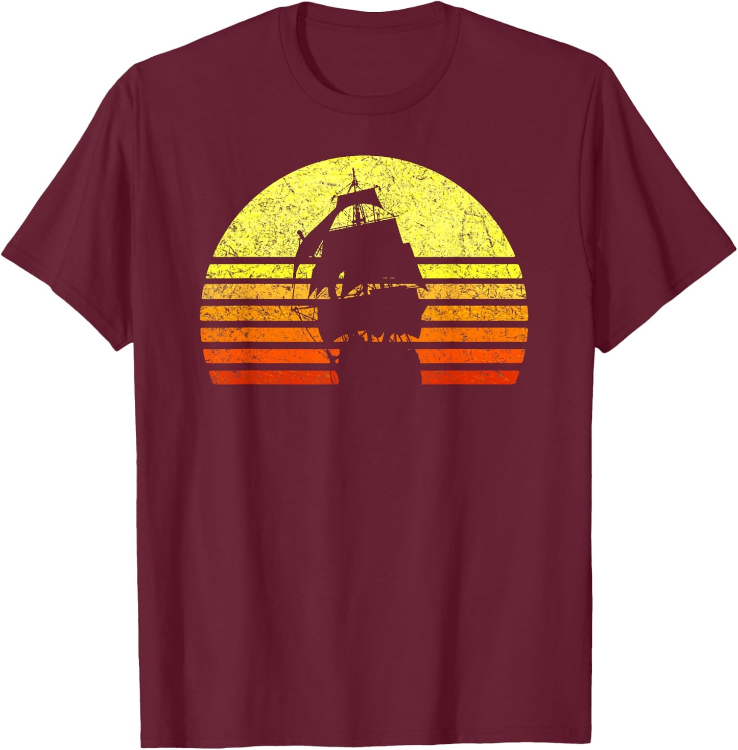 Vintage Sailing Pirate Ship Captain Nautical Sailboat Sailor T-Shirt - T-Shirt | Maroon