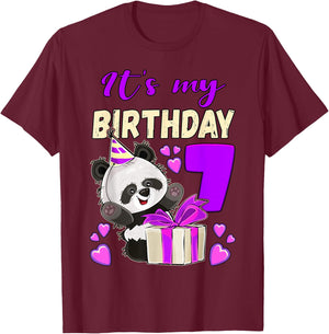 Panda Birthday Girl 7 Years Old T-Shirt - T-Shirt | Maroon