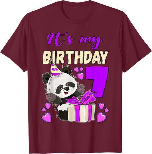 Panda Birthday Girl 7 Years Old T-Shirt - T-Shirt | Maroon