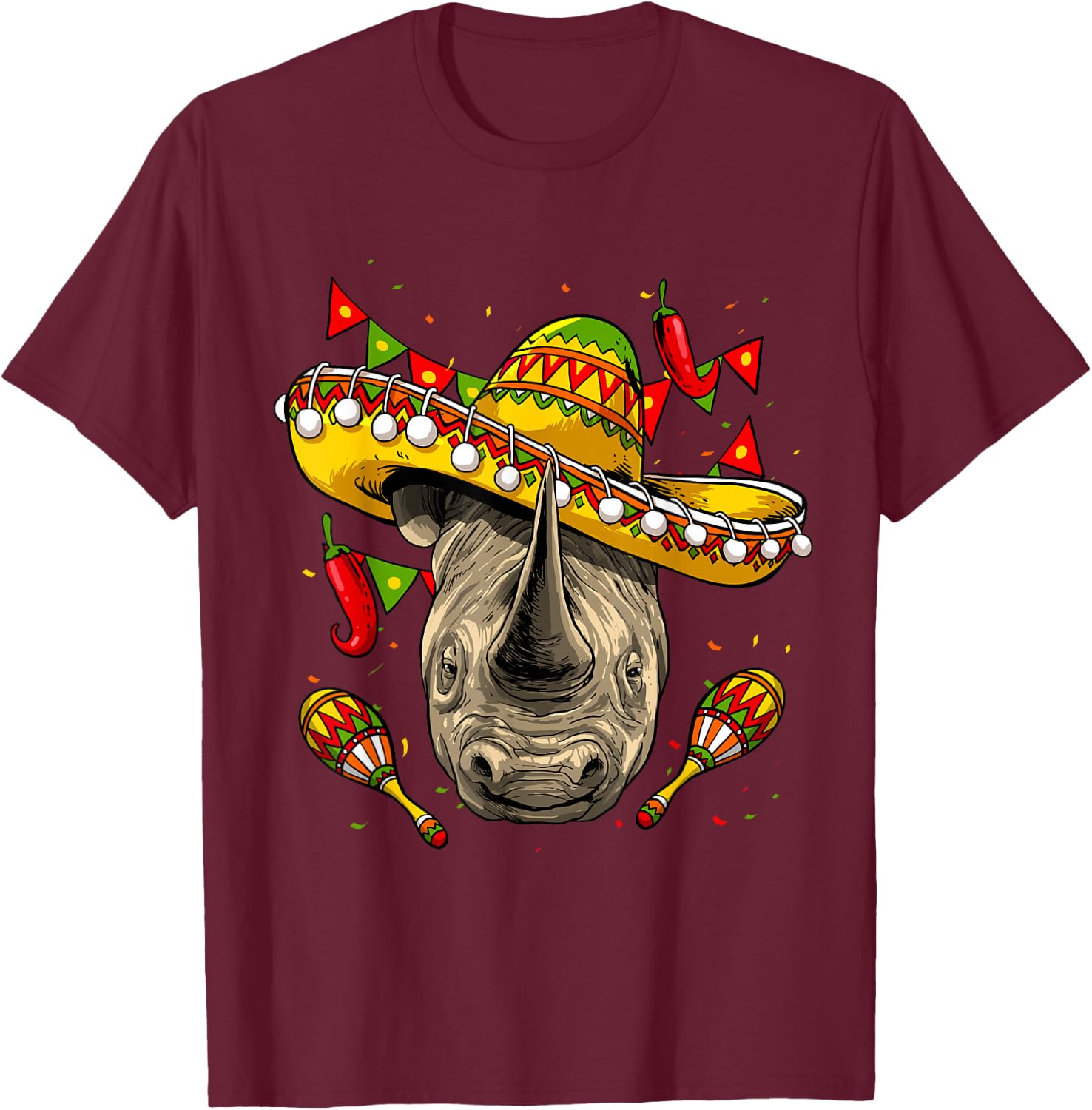 Cinco de Mayo Poncho Rhinoceros Sombrero Mexican Rhino Lover T-Shirt - T-Shirt | Maroon