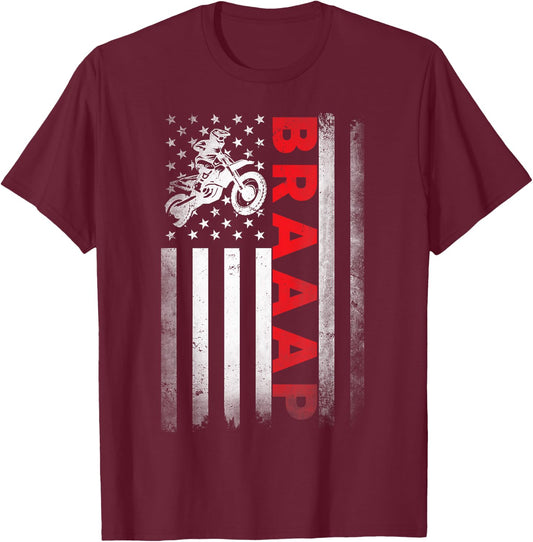 Dirt Bike Racing USA US American Flag Botocross Boys Youth T-Shirt - T-Shirt | Maroon