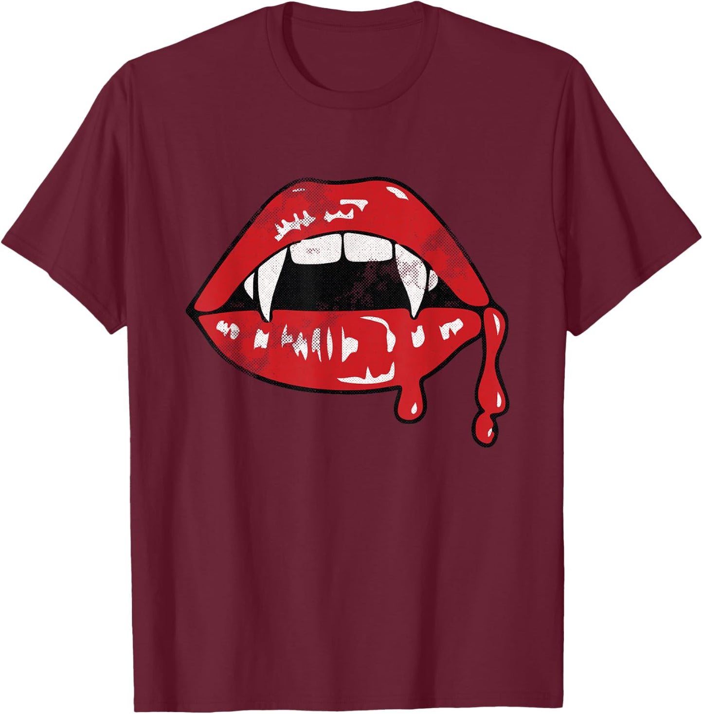 Vampire Lips Lazy Halloween Costume Blood Fangs T-Shirt - T-Shirt | Maroon