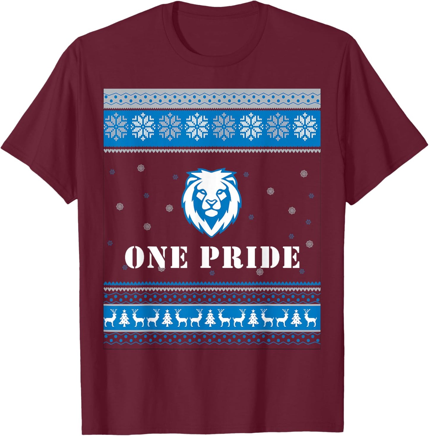 One Pride Lions Head Ugly Christmas Sweater T-Shirt - T-Shirt | Maroon