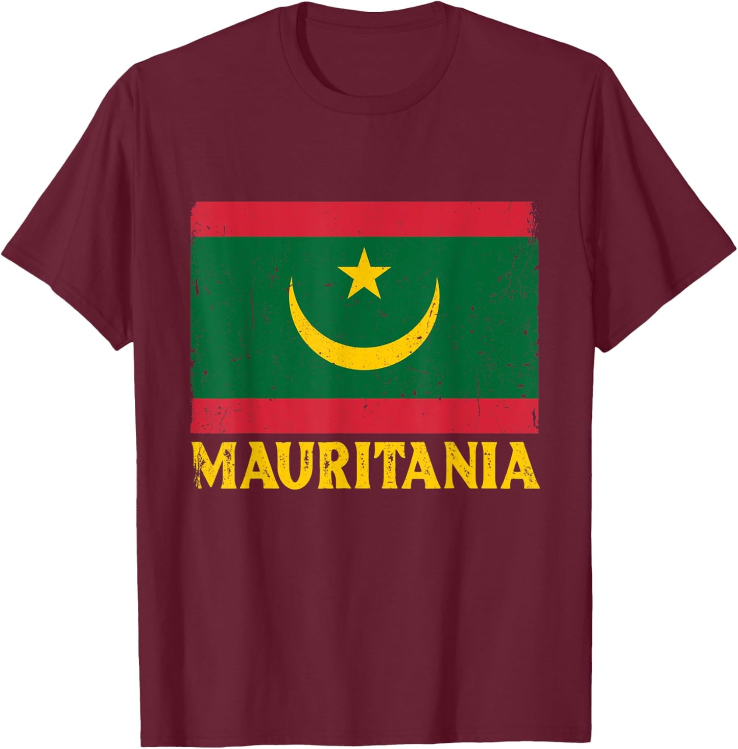 Distressed Retro Mauritania Flag Men Women Kids Patriotic T-Shirt - T-Shirt | Maroon