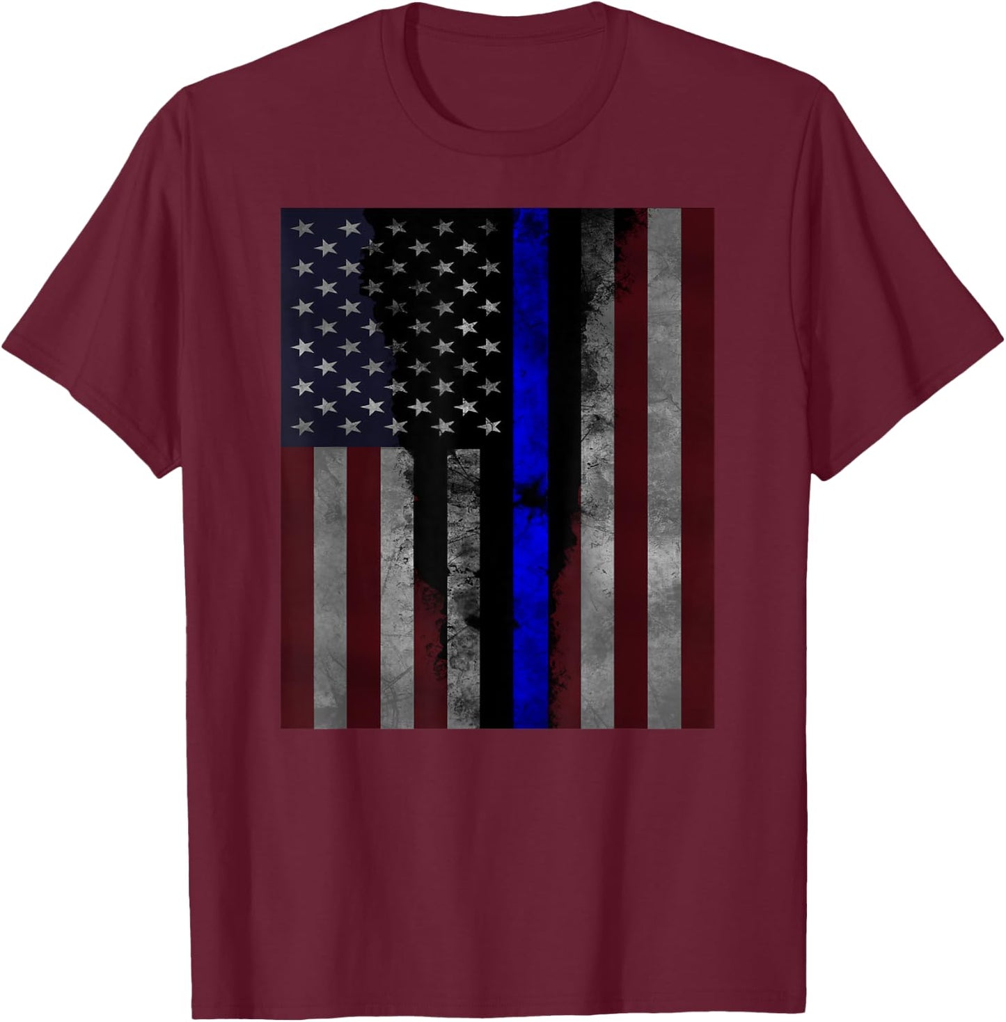 Back the Blue Thin Blue Line American Flag Distressed Men T-Shirt - T-Shirt | Maroon