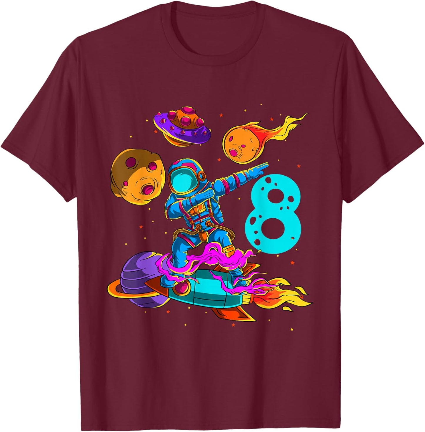 8 Years Birthday Boy Astronaut 8th Birthday Astronaut T-Shirt - T-Shirt | Maroon