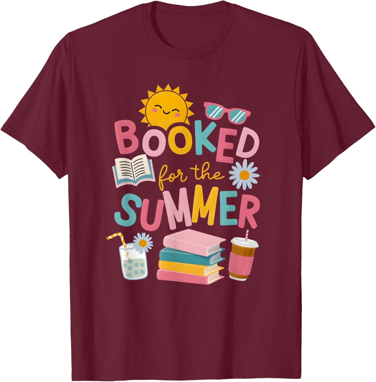 Booked for the Summer Bookish Girly Women’s Book Lover T-Shirt - T-Shirt | Maroon