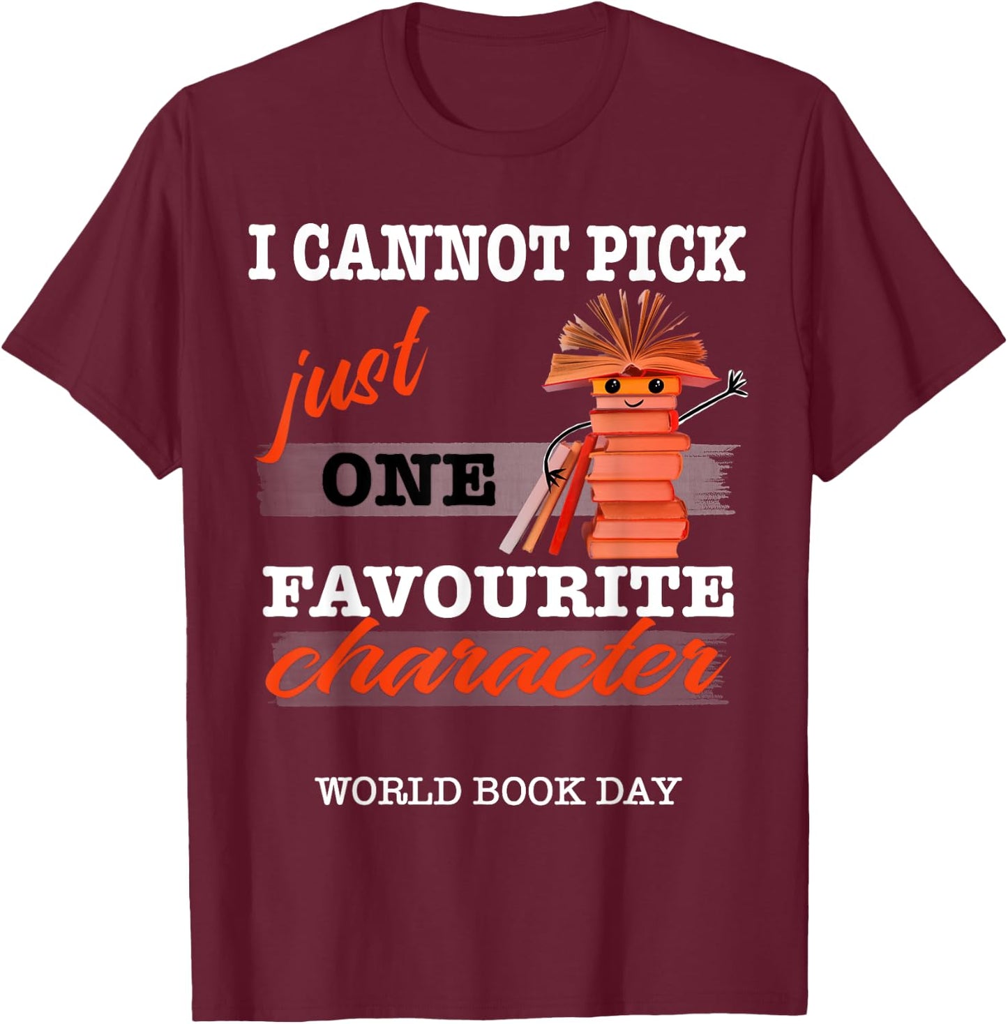 World Book Day, Cute Book Character T-Shirt - T-Shirt | Maroon