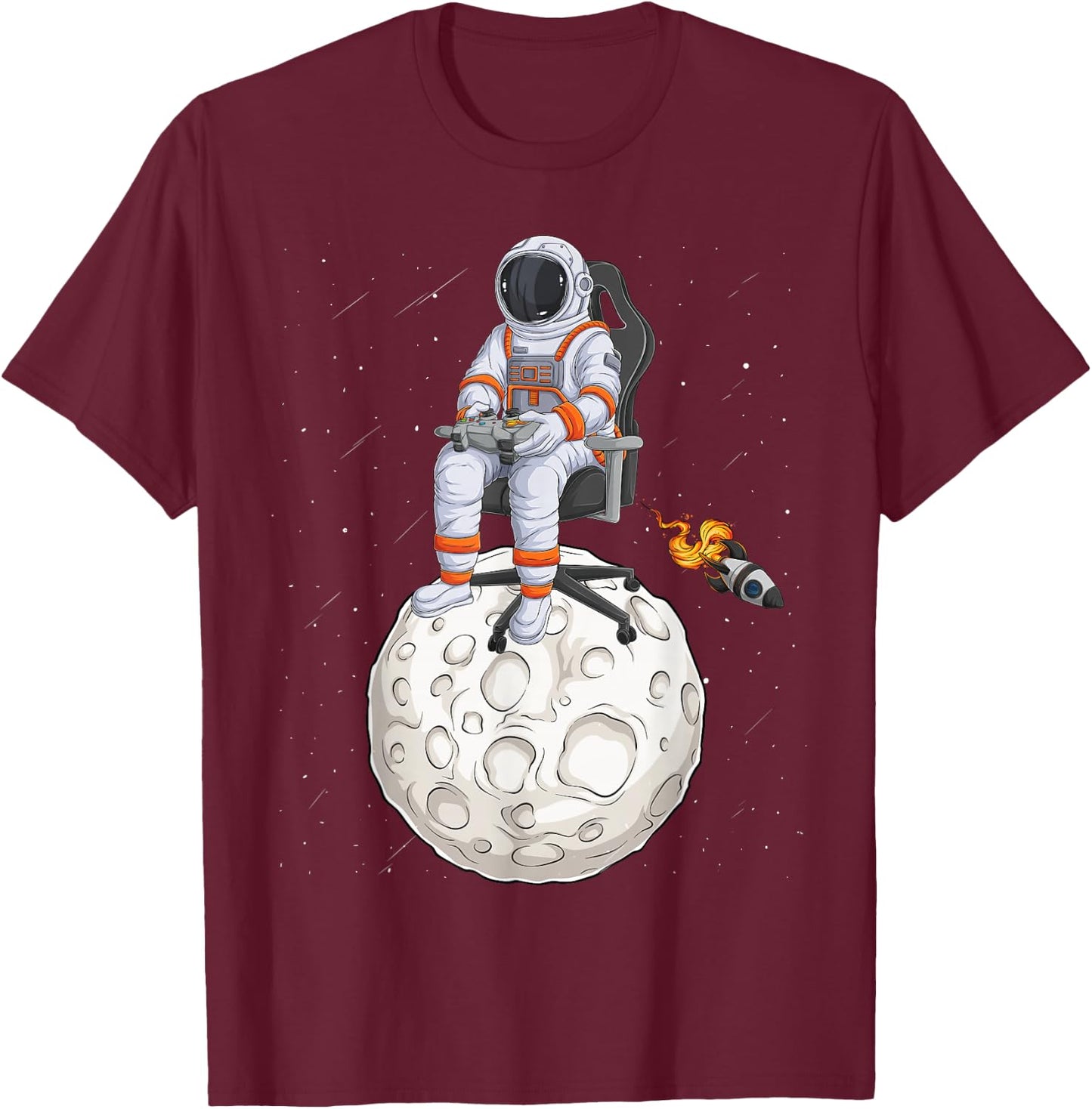 Astronaut Gamer Outer Space Men kids Gaming System Planets T-Shirt - T-Shirt | Maroon