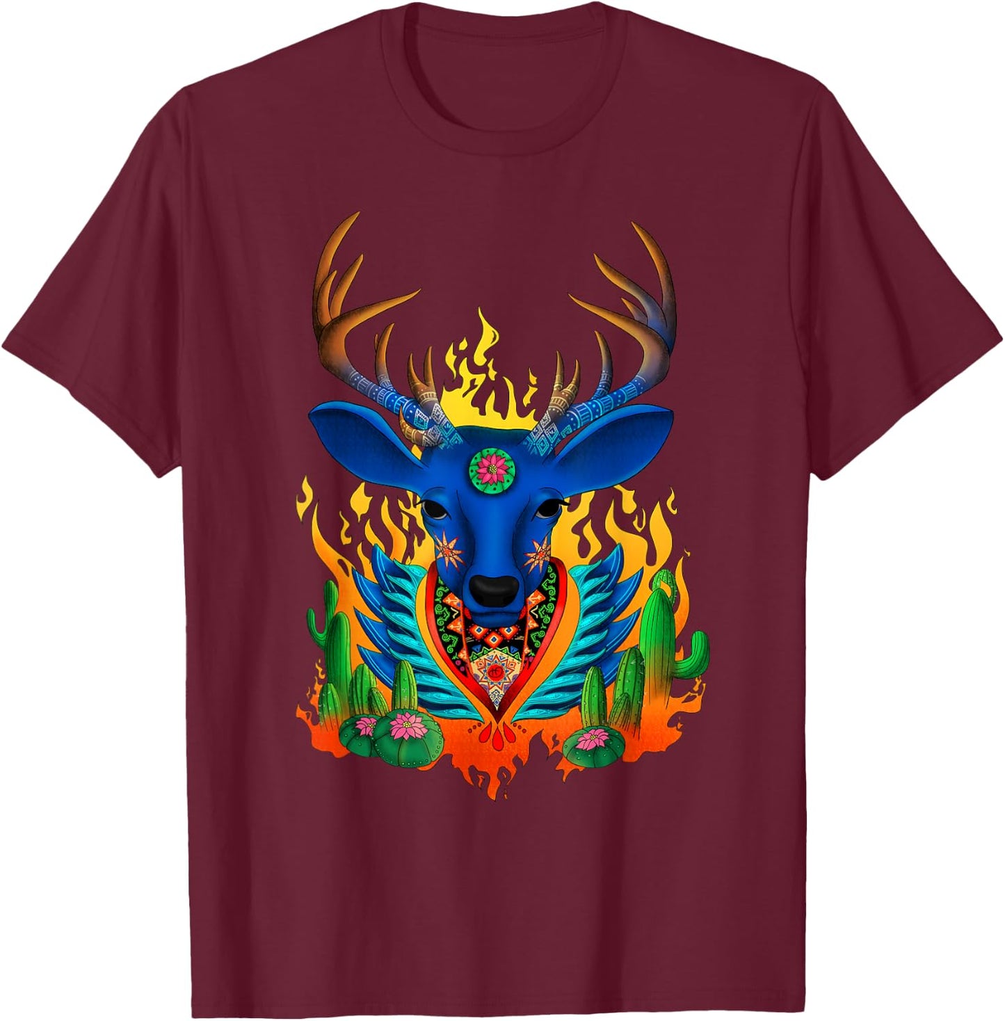 Third Eye Huichol Deer T-Shirt - T-Shirt | Maroon