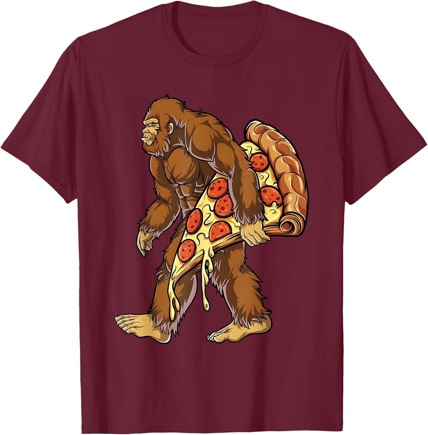 Funny Sasquatch Carry Pizza Sasquatch Animals Pizza Lovers T-Shirt - T-Shirt | Maroon
