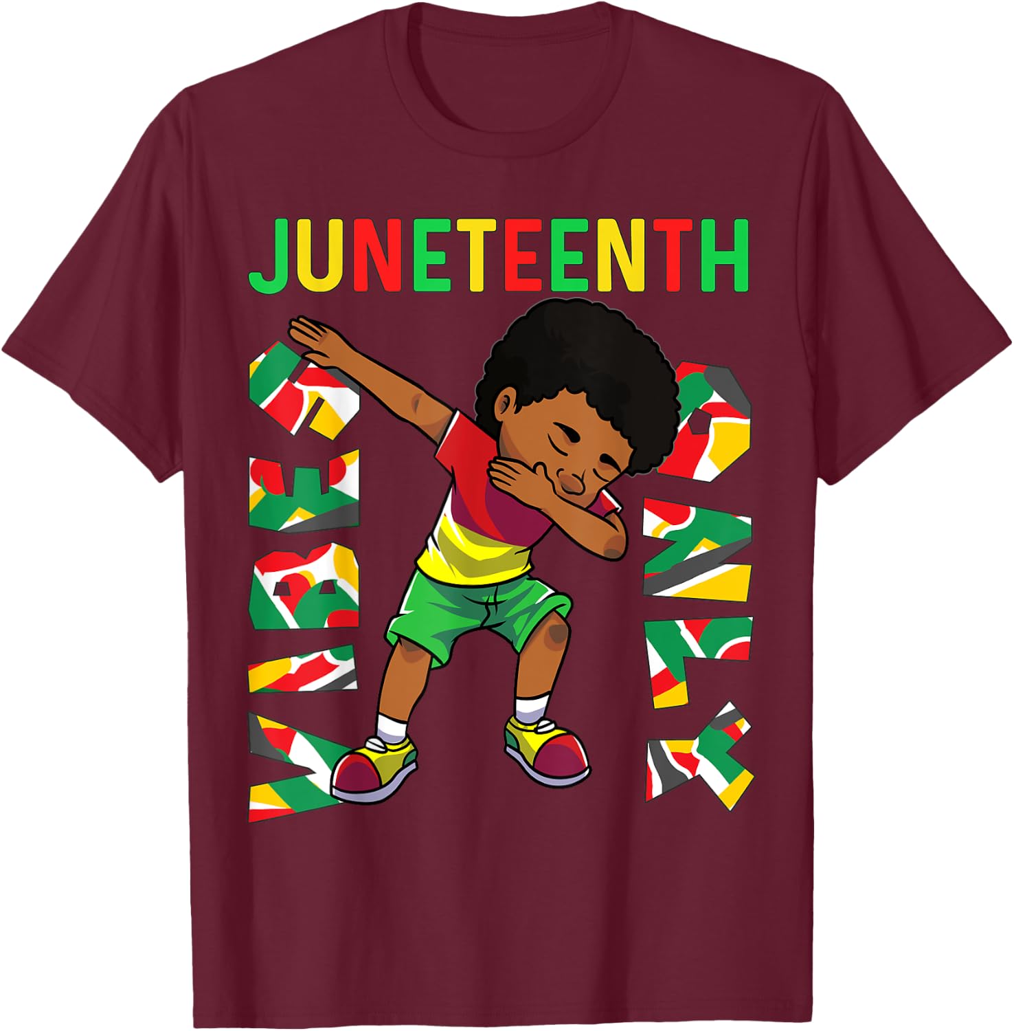 Juneteenth 1865 Dabbing Vibes Only Black African Boys kids T-Shirt - T-Shirt | Maroon