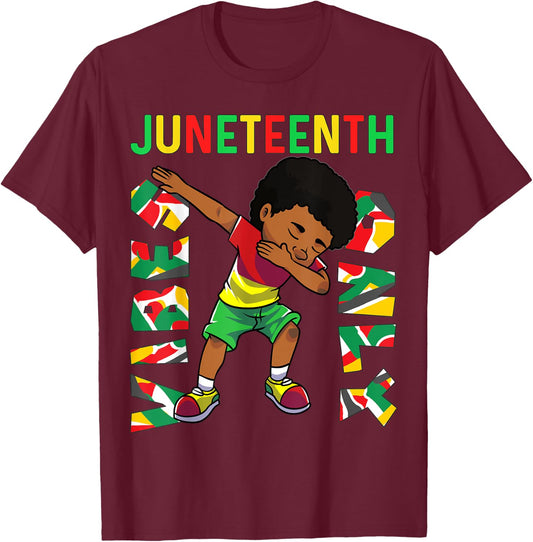 Juneteenth 1865 Dabbing Vibes Only Black African Boys kids T-Shirt - T-Shirt | Maroon