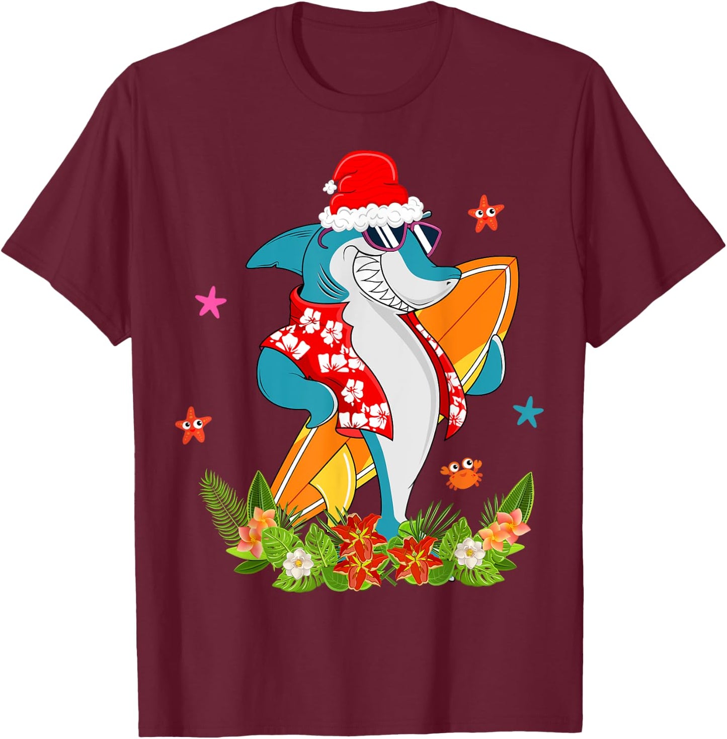 Funny Shark Hawaiian Summer Surfing Shark Christmas in July Women Kids T-Shirt - T-Shirt | Maroon