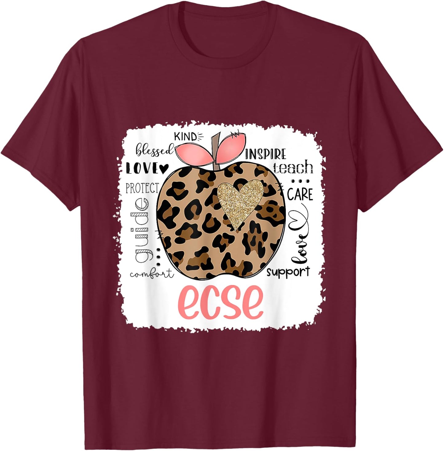 Leopard Teacher 2022 It Last Day Of School ECSE T-Shirt - T-Shirt | Maroon