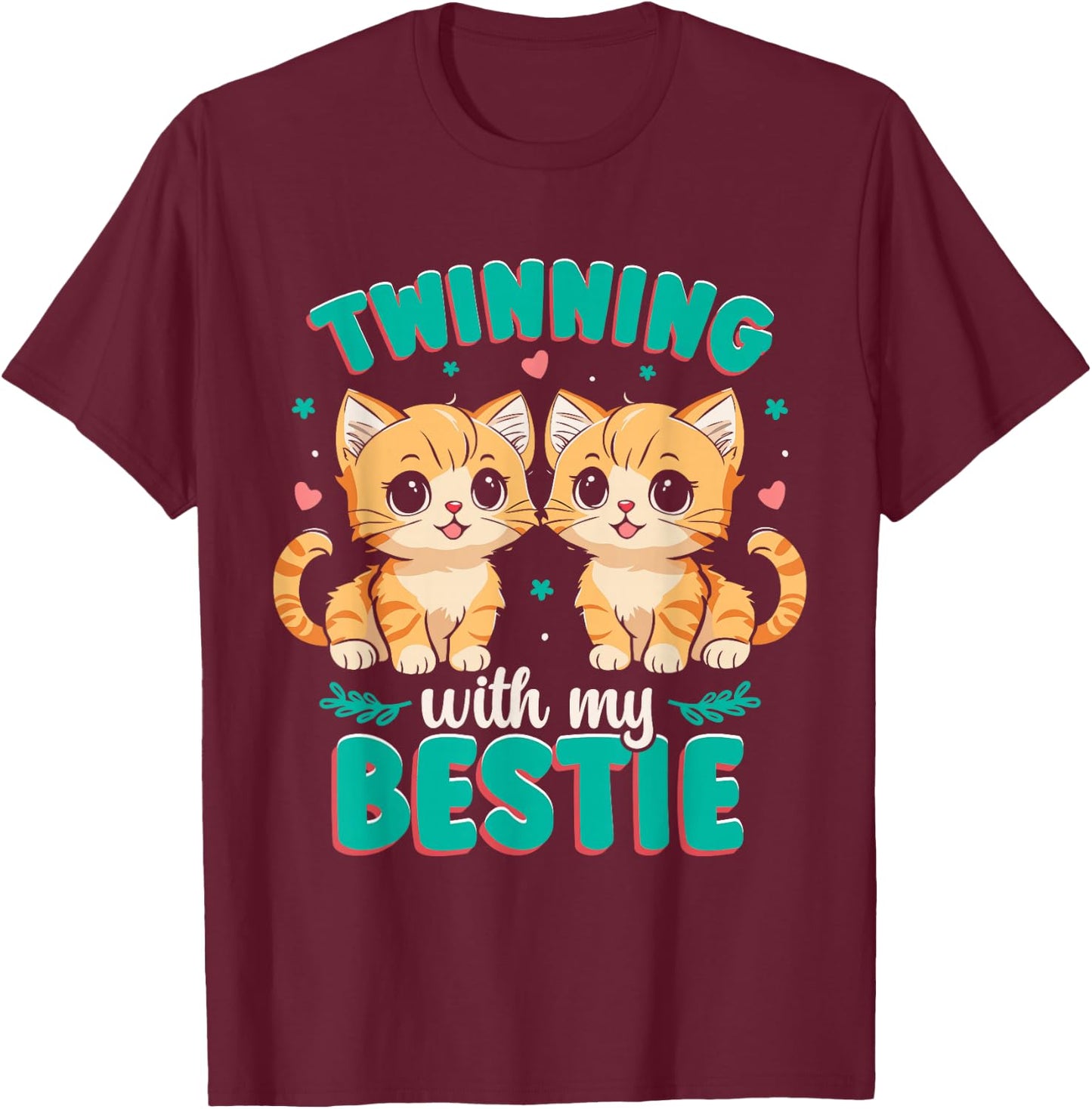 Friendship Twinning Bestie Matching Twin Cat T-Shirt - T-Shirt | Maroon