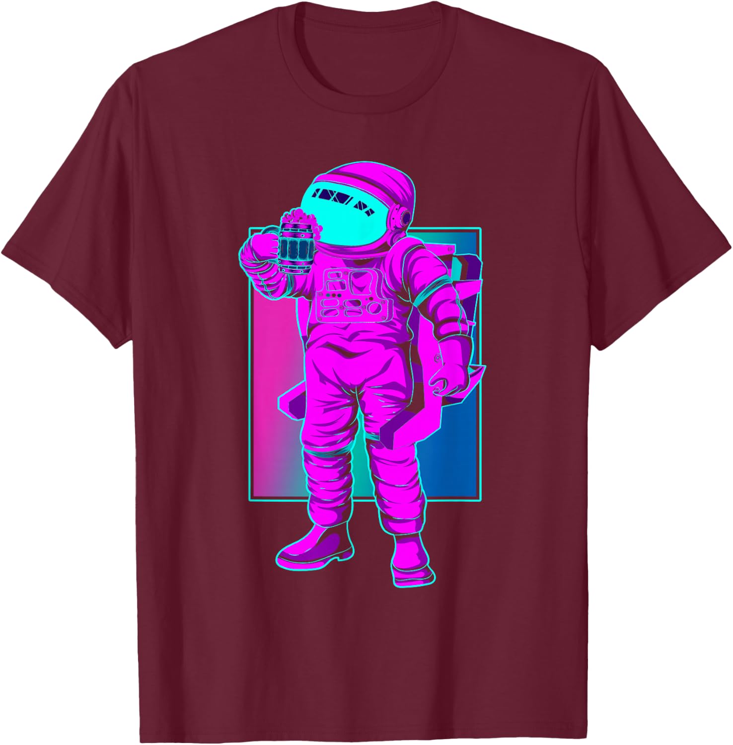 Synthwave Space 80s Vaporwave Funny Beer Drinking Astronaut T-Shirt - T-Shirt | Maroon