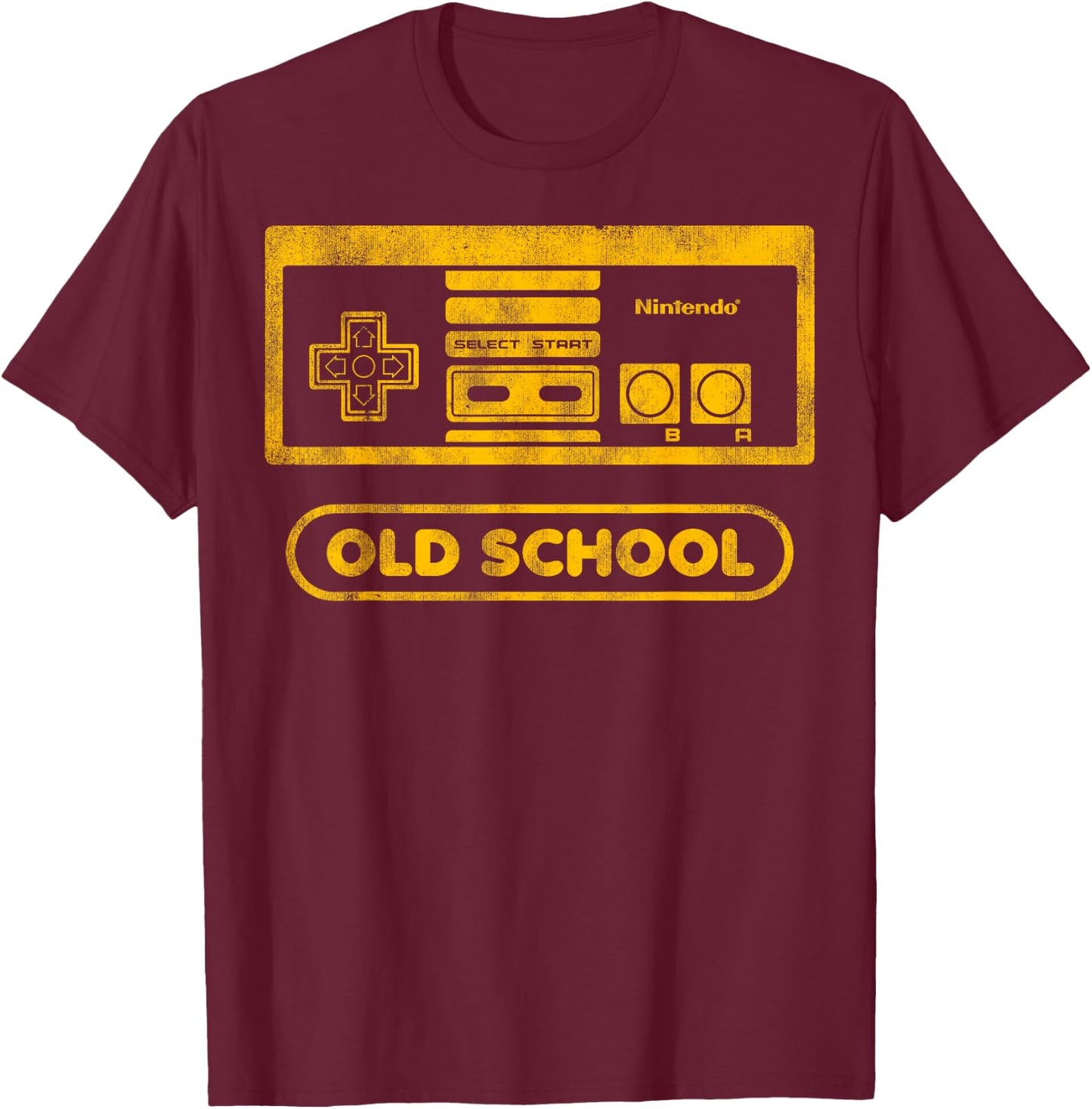Nintendo NES Controller Old School Gold Graphic T-Shirt - T-Shirt | Maroon