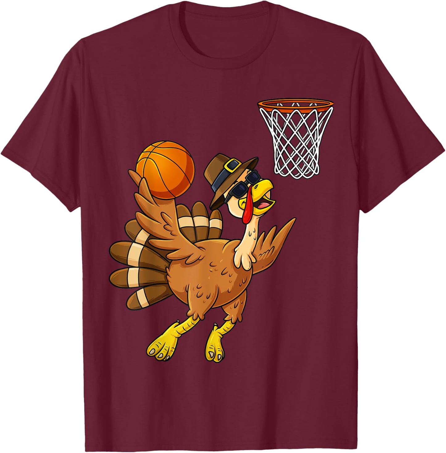 Thanksgiving Turkey Basketball Player Funny Boys Girls Kids T-Shirt - T-Shirt | Maroon