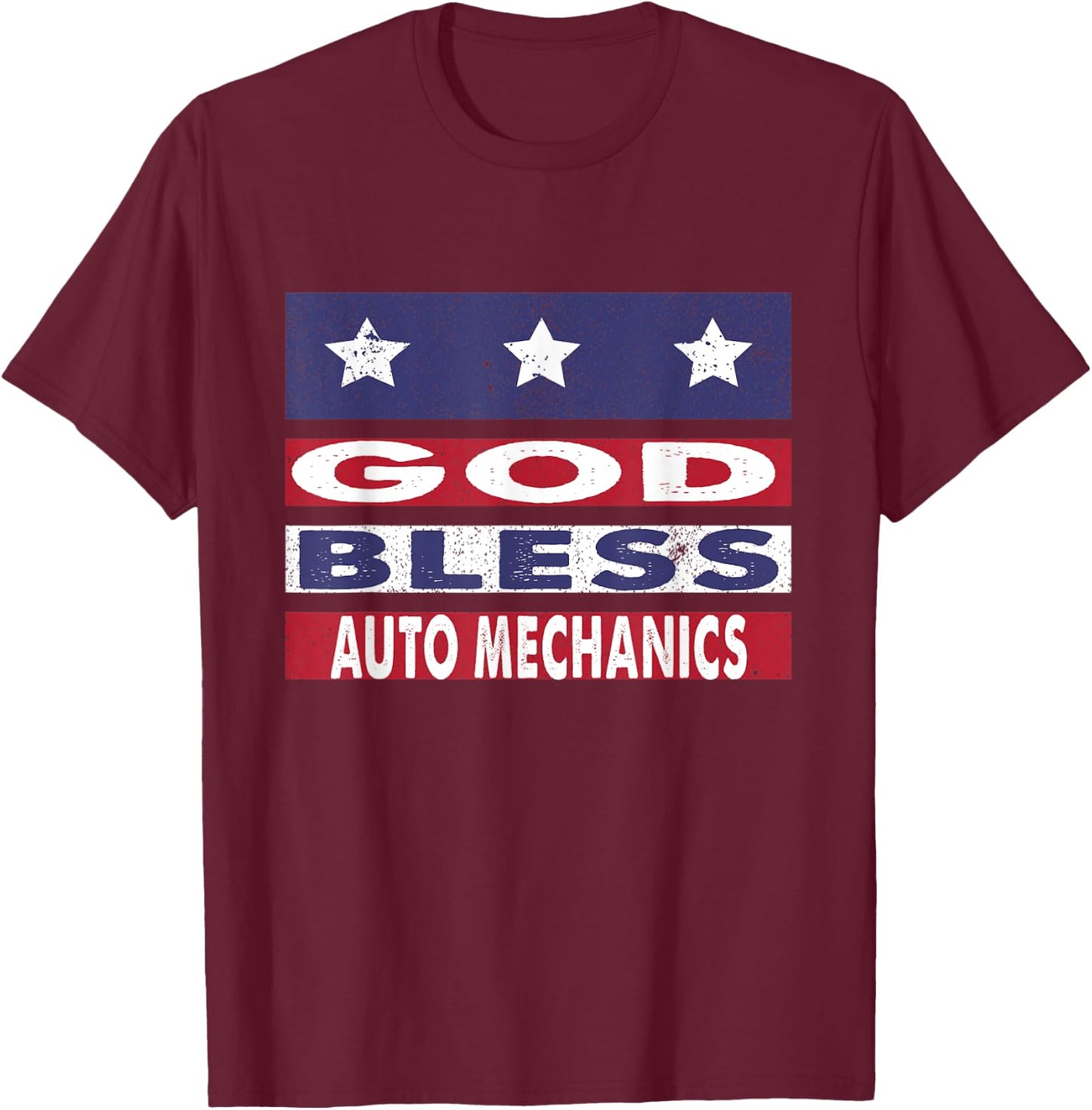 God Bless Auto Mechanics Patriotic Christian Men T-Shirt - T-Shirt | Maroon