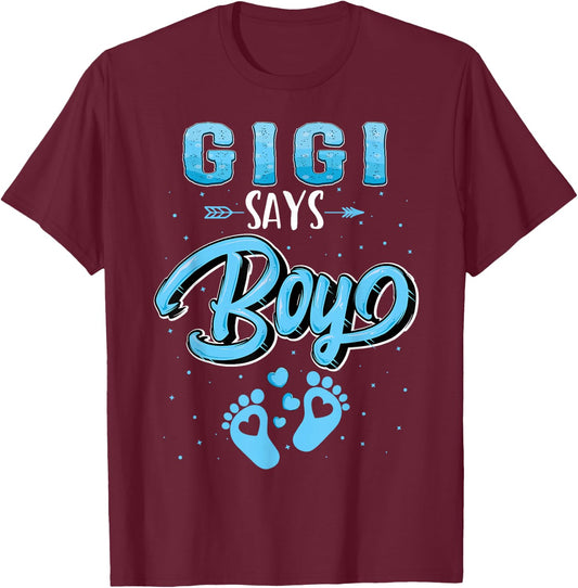 Gender reveal Gigi says Boy baby matching family set T-Shirt - T-Shirt | Maroon