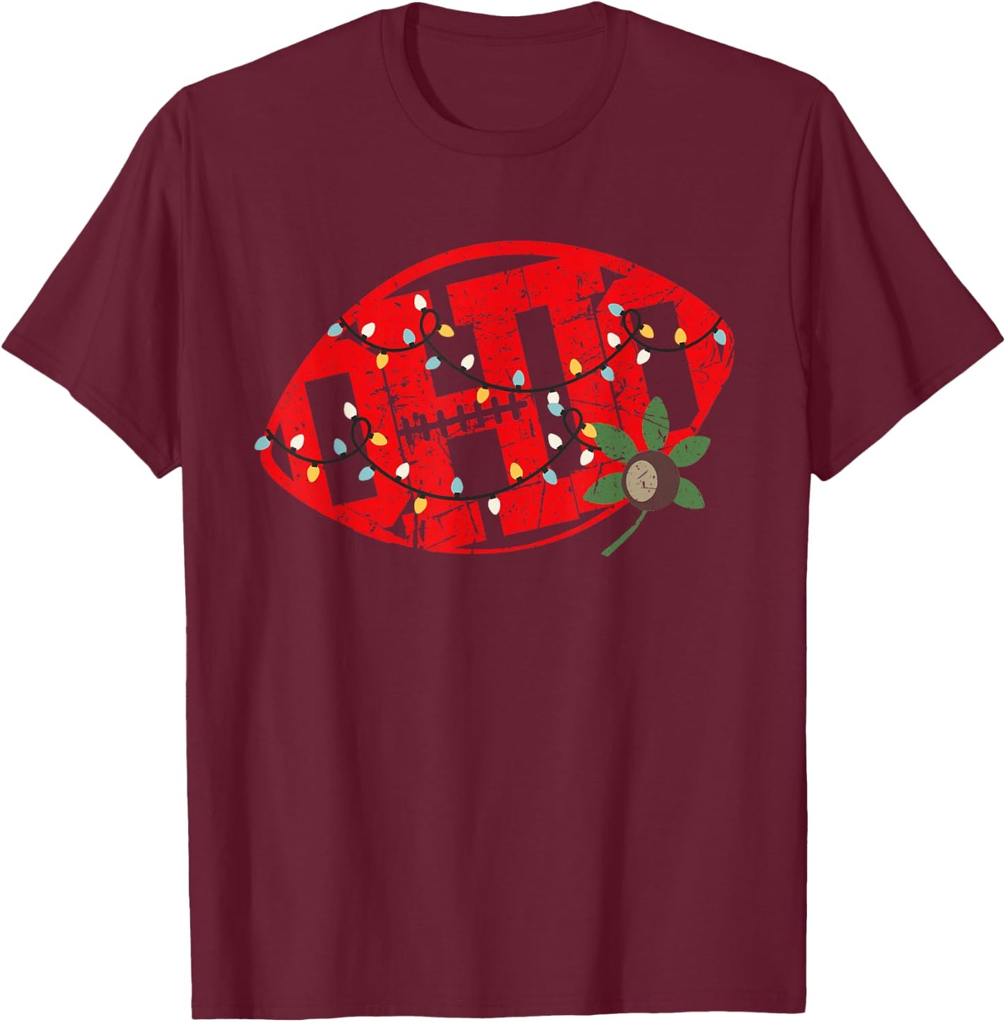 Vintage State of Ohio Football Shape Christmas Lights T-Shirt - T-Shirt | Maroon