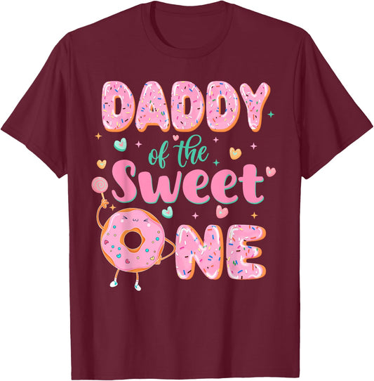 Daddy of the Sweet One First Birthday Matching Family Donut T-Shirt - T-Shirt | Maroon