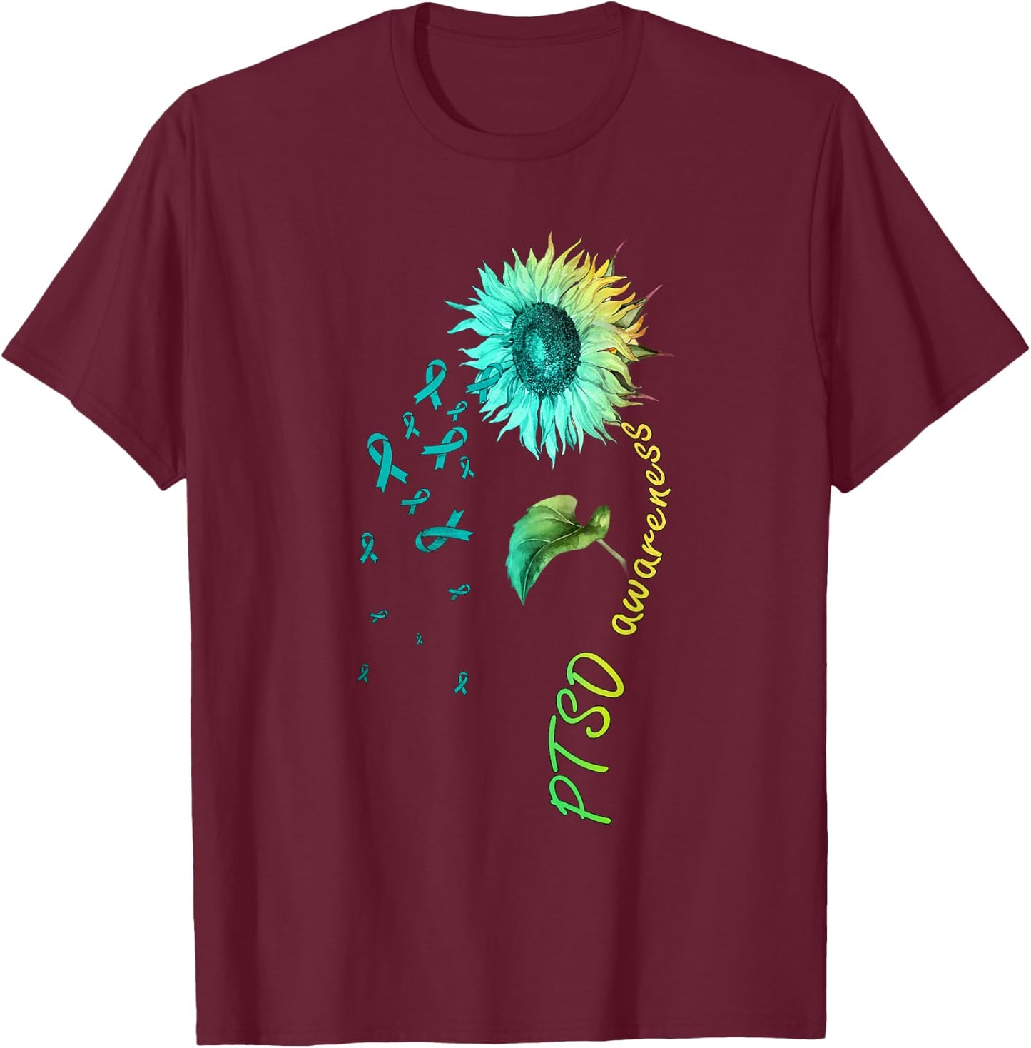 PTSD Awareness Sunflower T-Shirt - T-Shirt | Maroon