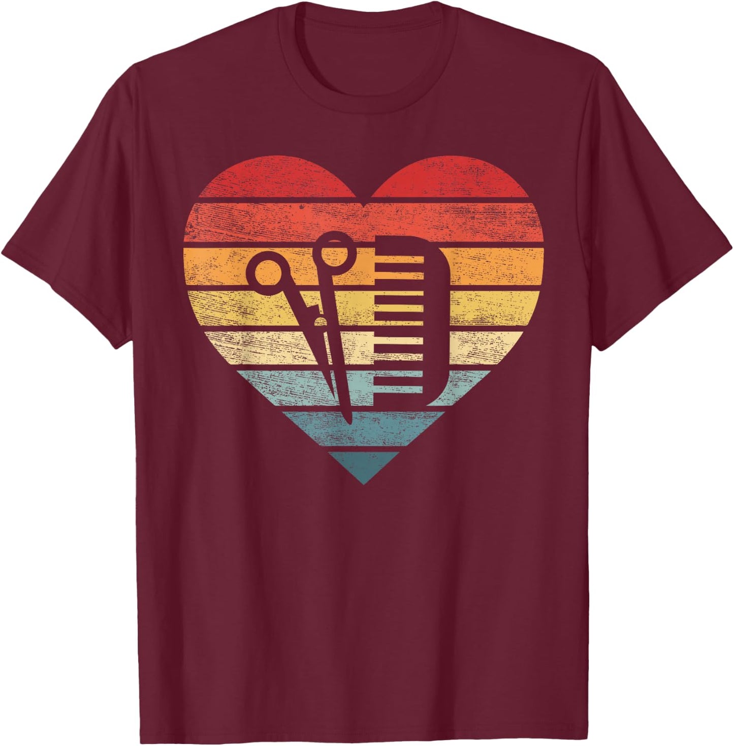 Barber Hairdresser Gifts Retro Sunset Scissors Hair Stylist T-Shirt - T-Shirt | Maroon